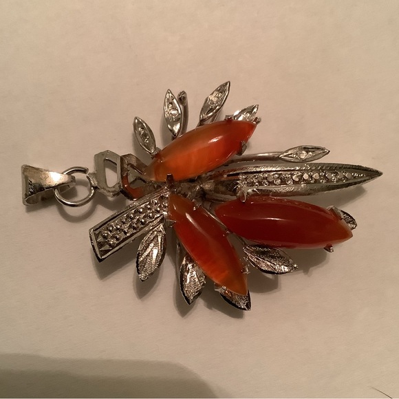 New vintage SILVER autumnal corsage pendant (carnelian?) - Picture 4 of 13
